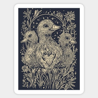 Celestial Ducklings Under the Moon – Family, Nature, and Cosmic Harmony Sticker